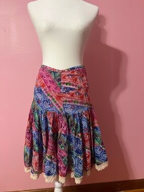 Boho Bandana Print Circle Skirt in Pink & Blue
